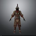 Man Wearing Traditional Red and Gold Full Body Armor with Helmet