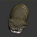 Cute Striped Cat Game Movie Character With Big Green Eyes 3D Model Sitting Pose