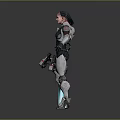 Futuristic Sci Fi Female Character In Mechanical Armor Standing On Glowing Tech Base With Detailed Design