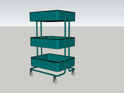 Portable Three Tier Green Storage Cart With Wheels And Drawer Design 3d model