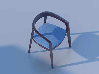 Modern Minimalist Single Chair With Wooden Frame And Blue Upholstered Seat 3d model