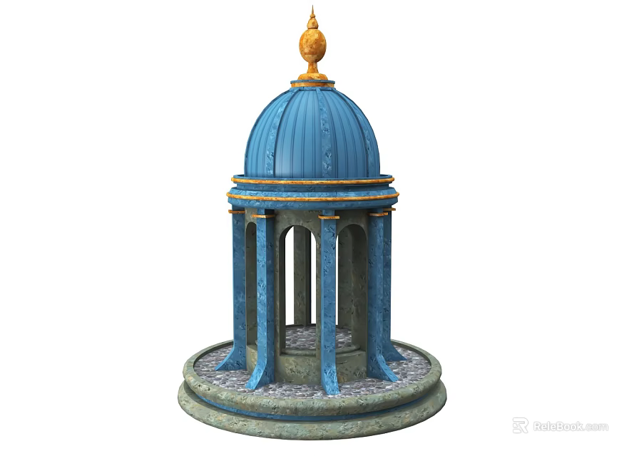 Elegant European Architecture With Blue Dome Golden Top Stone Columns And Circular Base 3d model 