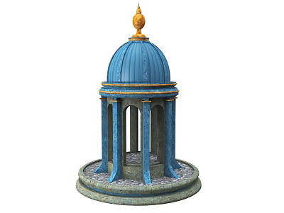 Elegant European Architecture With Blue Dome Golden Top Stone Columns And Circular Base 3d model