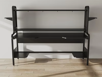 Sleek Modern Black Entertainment Table With Multiple Shelves And Metal Frame Design 3d model