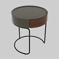 Modern Round Coffee Table With Walnut Drawer And Black Metal Frame