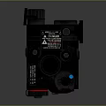 Rugged Black Tactical Device With Red Knob Blue Component And Warning Label 3d model