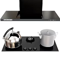 SYSMEX Black Range Hood and Gas Stove with Silver Kettle and Pot in Modern Kitchen