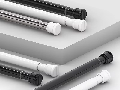 Modern Metal Curtain Rods In Black White Silver With Decorative Finials 3d model