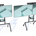 Dual TV Screens On Mobile Wheeled Stands With Top Mounted Camera And Geometric