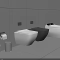 Modern Wall Mounted White And Black Toilets With Toilet Paper Holder And Gray Tiled Walls