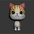 Cute Cartoon Cat Plush Toy Character With Orange Stripes Pink Ears And Green Eyes