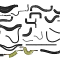 Flexible Industrial Hoses In Black Silver Yellow With Curved Straight Shapes