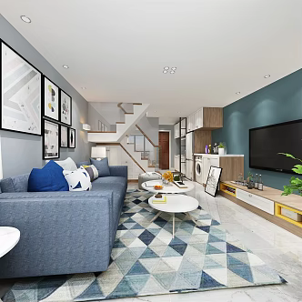 Nordic Apartment Single Apartment Living Room Open Kitchen 3d model