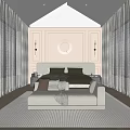 Elegant Modern Bedroom Interior With Upholstered Headboard Round Mirror Wall Sconces And White Curtains