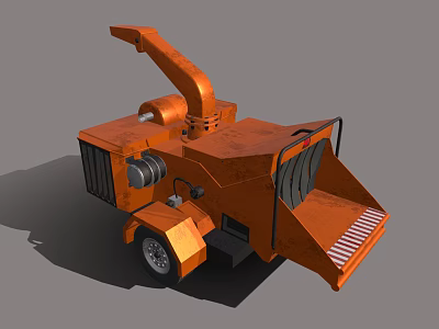 Orange Industrial Wood Chipper Equipment With Wheels Discharge Chute And Mechanical Parts 3d model