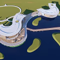 Modern Landscape Pavilions By Waterfront With Wooden Platforms Green Areas And Curved Pathways