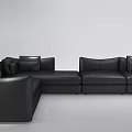 Modern Black Leather Sectional Sofa With Plush Cushions And Multiple Seats 3d model