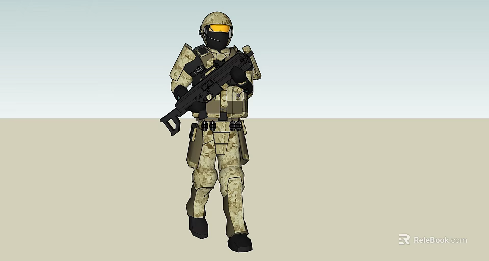 Game And Movie Tactical Soldier Character In Camouflage Uniform With Helmet Goggles And Rifle 3d model 
