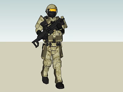 Game And Movie Tactical Soldier Character In Camouflage Uniform With Helmet Goggles And Rifle 3d model