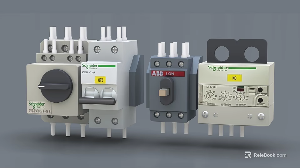 Industrial Equipment Circuit Breakers Switches By Schneider ABB With Knobs Buttons Current Ratings 3d model 