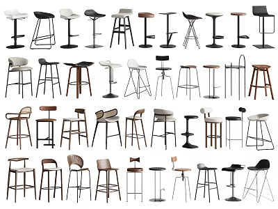 Various Designed Bar Stools With Modern Classic Styles And Wooden Metal Frames 3d model