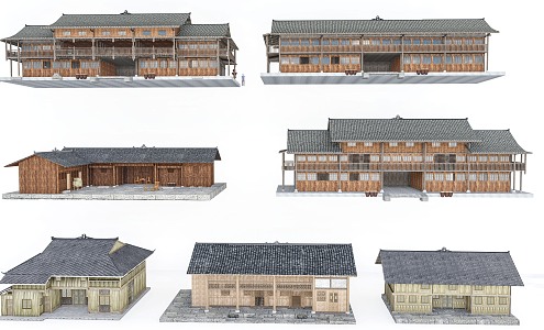 Tujia wooden house rural traditional architecture 3d model