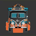 Colorful Mobile Food Truck With Surfboard Top And Decorative Graphics