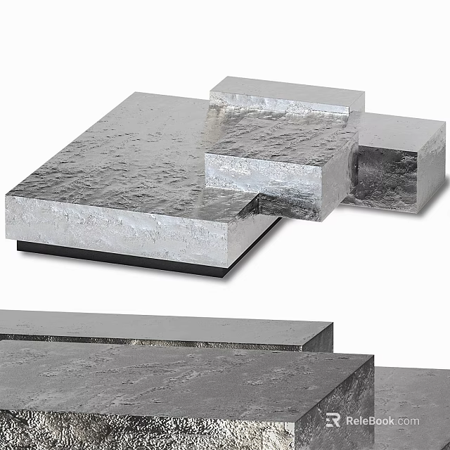 Silver Textured Metal Blocks Stacked With Layered Structure And Smooth Surfaces 3d model 