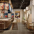 Traditional Japanese Restaurant Interior With Wooden Bar Counter And High Stools