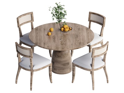 Log wind dining table and chair combination 3d model