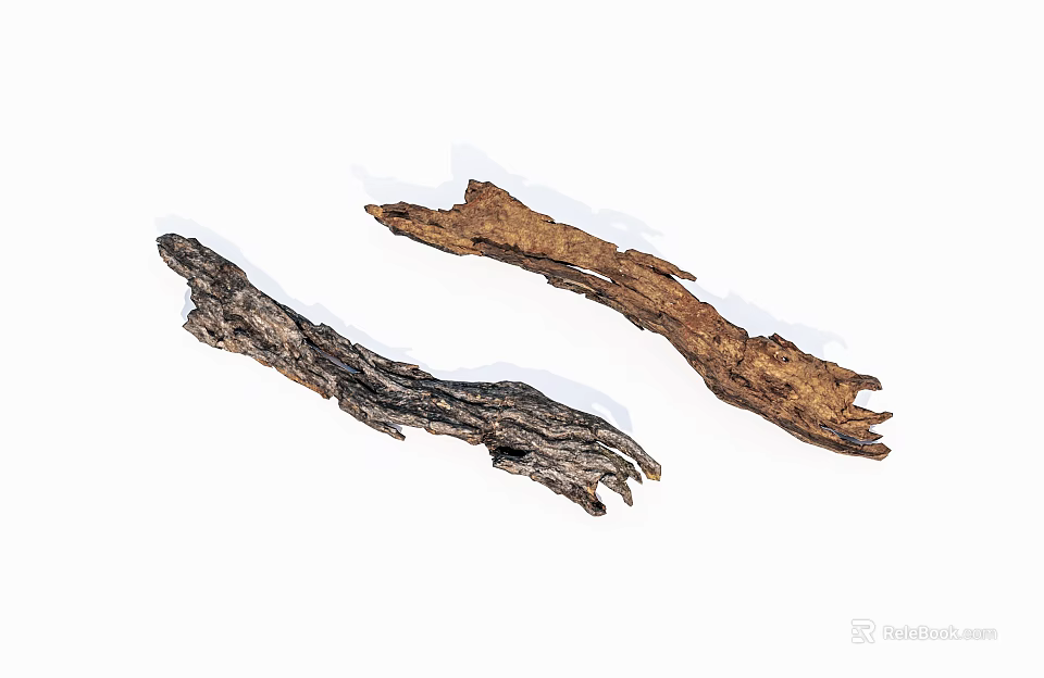 Natural Tree Bark Pieces With Dark And Light Textures On White Background 3d model