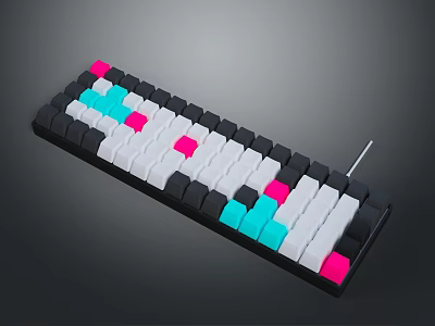 Stylish Computer Keyboard With Colorful Pink Teal White And Black Keycaps Design 3d model