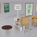 Vintage Decorative Items Collection With Framed Posters Boxes And Small Crafts 3d model