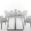 Modern Dining Table Set With Woven Chairs White Bowl And Tableware 3d model