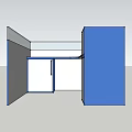 L Shaped Office Desk Featuring Blue Storage Cabinet And Gray Frame 3d model