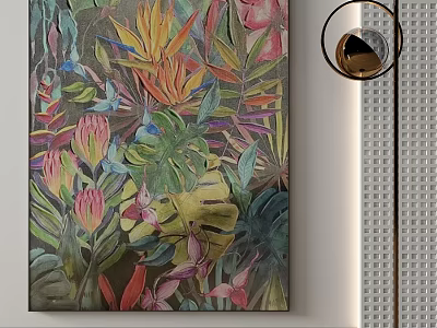 Vibrant Tropical Plant Painting With Colorful Leaves And Flowers For Interior Decor 3d model