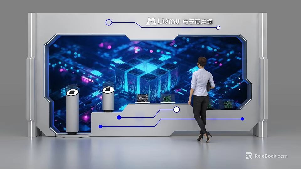 Future Kitchen Tech Background Wall With 3D Elements LED Lights And Smart Devices 3d model