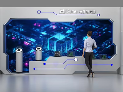 Future Kitchen Tech Background Wall With 3D Elements LED Lights And Smart Devices 3d model