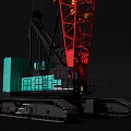 Red And White Industrial Tower Crane With Tall Structure Long Jib Black Background