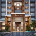 Park in Sky Residential Entrance With Modern Architecture Large Windows Green Plants And Illuminated Gateway
