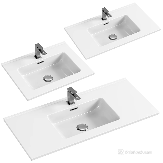 Modern White Bathroom Washbasins With Sleek Silver Faucets And Minimalist Design 3d model 