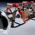 Detailed Red Frame Mechanical Chassis With Suspension System Metal Wheels Springs