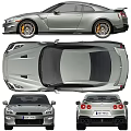 Silver Nissan GT R Sports Car With Gold Wheels