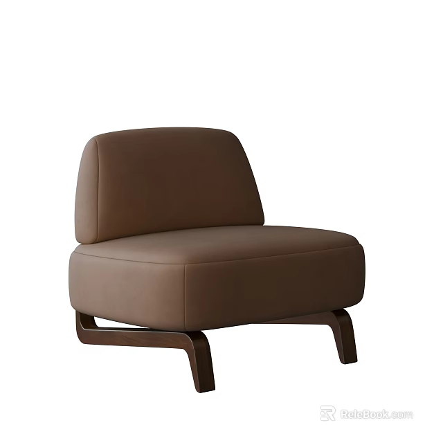 Brown Leather Single Sofa With Modern Minimalist Design And Wooden Legs 3d model 