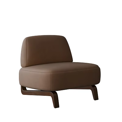 Brown Leather Single Sofa With Modern Minimalist Design And Wooden Legs 3d model