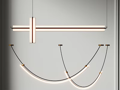Modern LED Chandelier with Curved and Linear Design for Contemporary Interior 3d model
