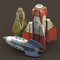 Detailed Colorful Spaceship Models With Different Designs And Various Colors For Space Toys