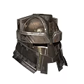 Vintage Medieval Metallic Armored Helmet With Ornate Design And Textured Surface