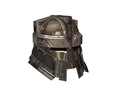 Vintage Medieval Metallic Armored Helmet With Ornate Design And Textured Surface 3d model