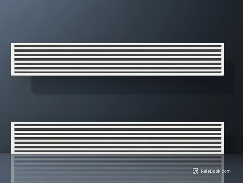 White Air Conditioner Vents Long Rectangular Design Mounted On Dark Wall With Reflective Floor 3d model 
